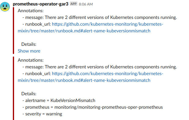 Annotations message: There are 2 different versions of Kubernetes components running.