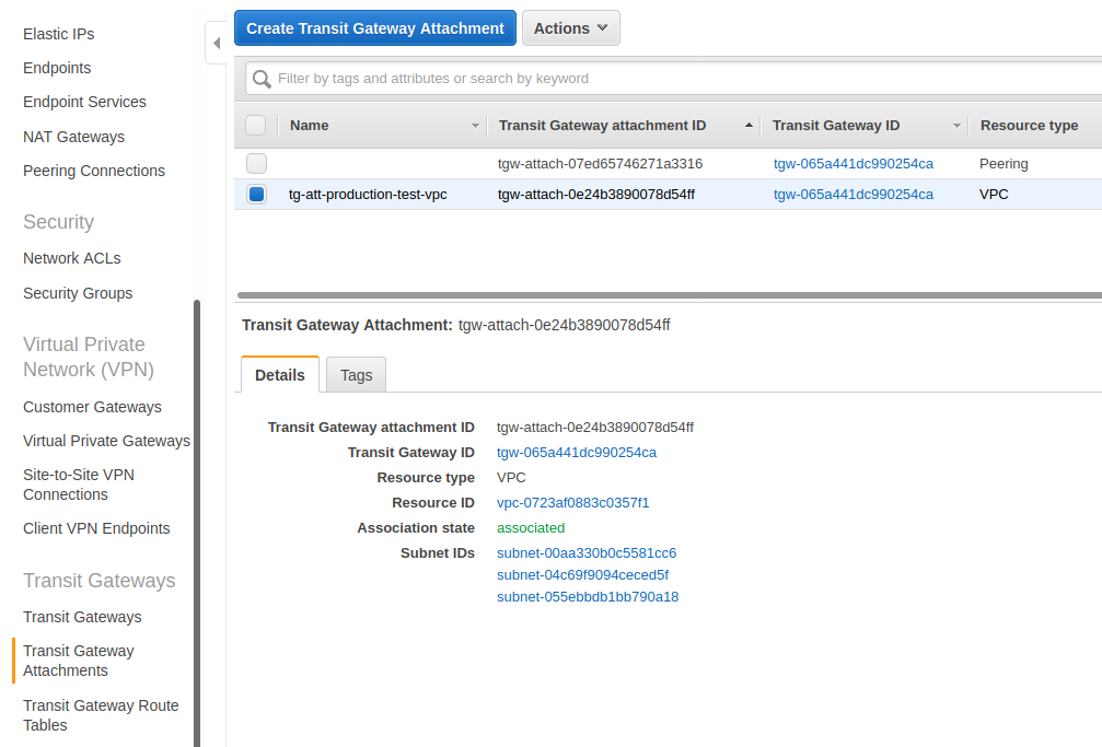 us-west-2 transit gateway attachments
